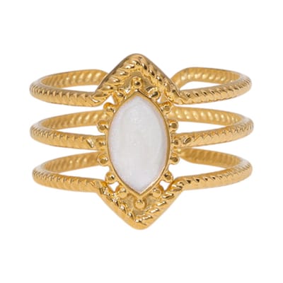 Aramat Jewels | Ringen | Open Ring RVS met Druppel Emaille en Gedraaide Banden (15 mm) | Wit | |15mm | Staal | Volwassenen | Verkleurd niet