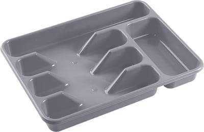 Hega Hogar Bestekbak - 2x - grijs - 5 vakken - 34 x 26 x 5 cm - lade indeling - bestekhouders