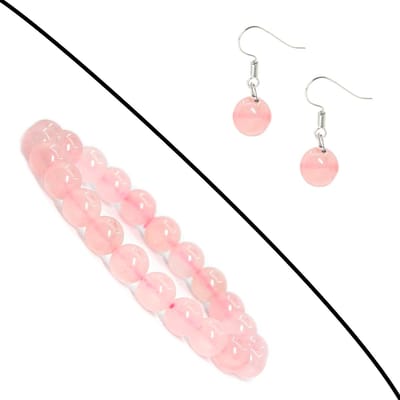 Bixorp Gems Set van Rozenkwarts Edelstenen Armband & Oorbellen - Kralenarmband / Oorbelletjes Edelsteen - Natuursteen Sieraden Cadeau