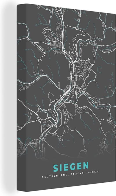 Canvas Schilderij Stadskaart – Siegen – Duitsland – Plattegrond – Kaart - 20x30 cm - Wanddecoratie