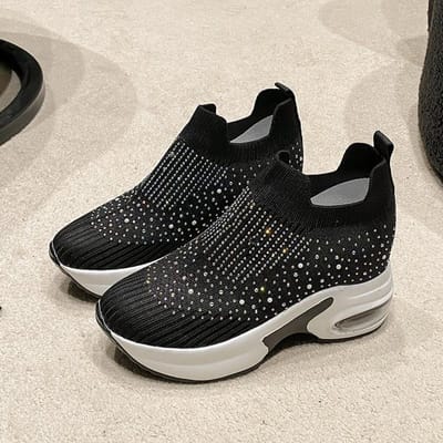 Mode Strass Platform Instapschoenen Schoenen van Hoge Kwaliteit Luchtkussen Ademende lichtgewicht Sneakers Voor Dames 40 black