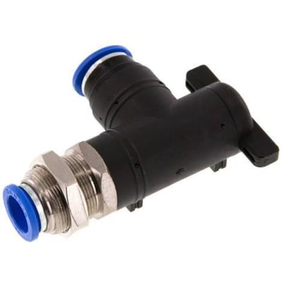 12 mm Kunststof/Messing L-stuk 2-Weg Kogelkraan Schotdoorvoer