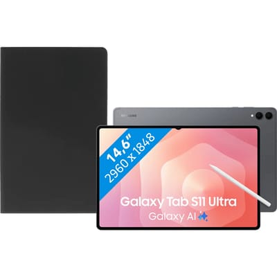 Samsung Galaxy Tab S11 Ultra 14,6 inch 1TB Wifi Grijs + BlueBuilt Book Case Zwart