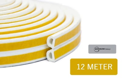 Tochtstrip 12 meter - Benson® - Zelfklevend - Energiebesparing - Voor Ramen en Deuren - D-profiel Tochtstopper - Tochtband - Tochtwering - Hoogwaardig foam - Woning verduurzamen
