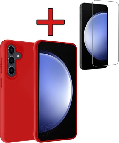 Hoesje - Met Screenprotector - Geschikt voor Samsung Galaxy S23 FE - Sterk & Shockproof - Telefoon Hoes - Back Cover - Siliconen Case - Telefoonhoes - Rood