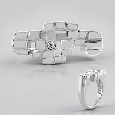 Cavill - Moderne Zilveren Ring - 925 Sterling Zilver Platina Verguld - Cambodjaanse Zirkoon 0,032 ct - Geometrisch Design Elegant