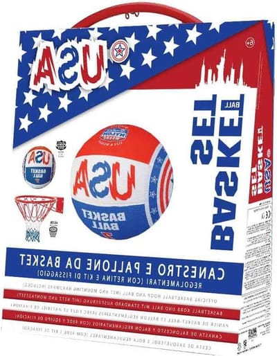 Basketbal Set USA - Basketbal net en bal van rubber - Maat 7 - Metaal 46 cm - 12 haken - Binnen en buiten - Volwassenen