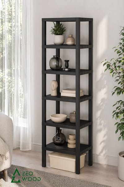 Zeo Wood® - Badkamerrek - Opbergrek - Zwart Badkamerrek Staand - 6 Etages - Keukenrek - Opbergrek Staand-BPA Vrij - Zwart