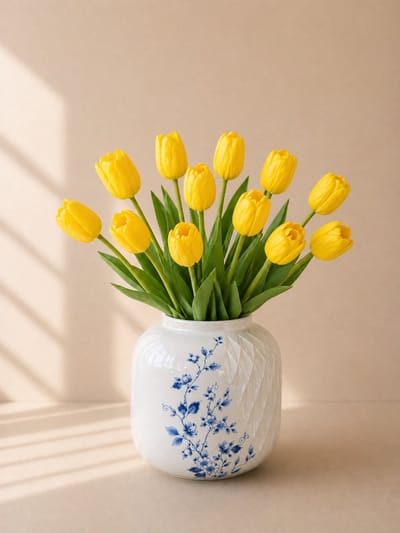 Zijden bloemen boeket - Elegant Geel Tulpenboeket 12 stelen - Onderhoudsvrij - Kunstbloemen