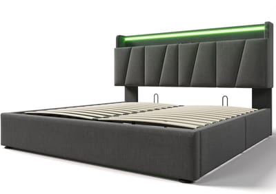 COVREO Bedframe 160x200 cm grijs met LED en USB, zonder matras