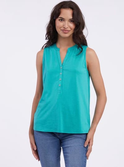Ragwear dames top - mouwloos - top dames - Ronka - groen/blauw - v-hals - maat S