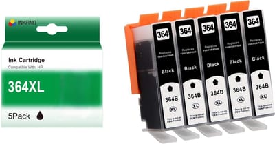 INKFIND 364XL BK CB321EE inkt van 5 stuks (Zwart x 5) Geschikt voor HP364 HP364XLBK HP364XL BK 364XLBK CB321EE Zwart BK CB321EE - 5 Pack Black