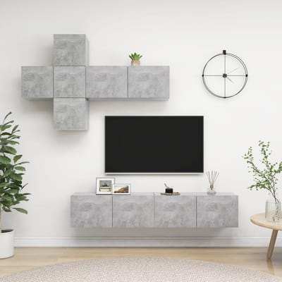 vidaXL - 7-delige - Tv-meubelset - bewerkt - hout - betongrijs