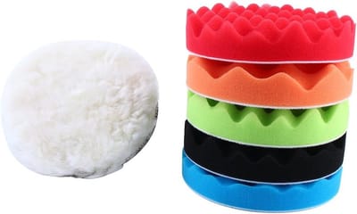 Set van 7 Polijstschijven en Wolmateriaal voor Auto, Inclusief M14 Adapter en Polijstpads van 180 mm, Perfect voor Waxen en Polijsten