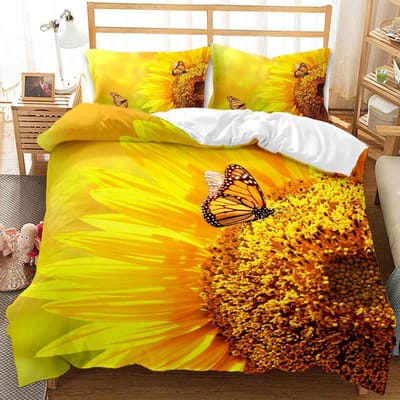 Ensemble de Literie Queen Tournesol Jaune Hiver Housse de Couette Ensemble Housse d'Oreiller Ropa De Cama King Size Ensemble de Chambre à Coucher Literie 3 Pièces Ensemble de Lit EU single(135x200cm)