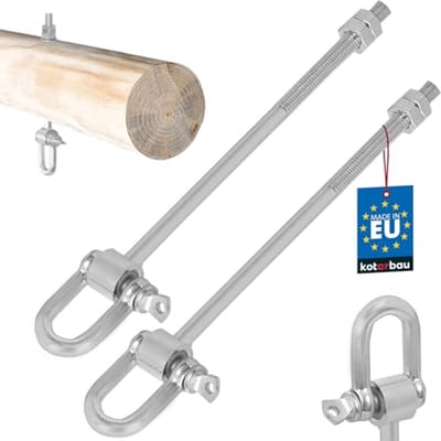Set van 2 Schommelhaken M10 x 190 mm met Bevestiging voor Hangmat en Schommel