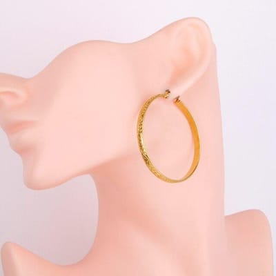 RVS Ronde Grote Hoop Oorbel Voor Vrouwen Goudkleur Hoge Kwaliteit Golfpatroon Mooie Elegante Oorcadeaus Nieuwe Sieraden E0189 white