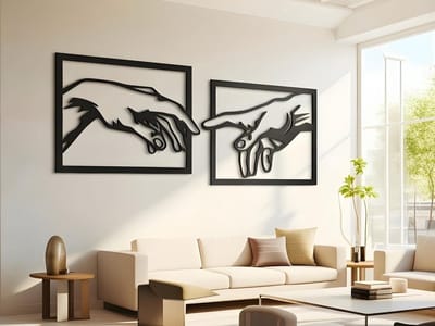 Wanddecoratie Handen, Houten Wandbeeld, 3D Wanddecoratie voor Thuis, Moderne Beelden voor Huis Kantoor Slaapkamer, Woonkamer en Keuken - 80x30 cm