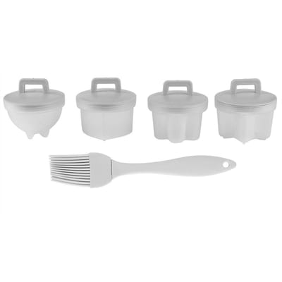 4 Stuks Plastic Eierkoker Koker Puddingvorm met Oliekwast Kookgerei Keukenaccessoire Grijs