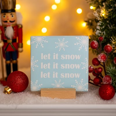 Let it snow - Keramische decoratie tegel met tekst - Kerst