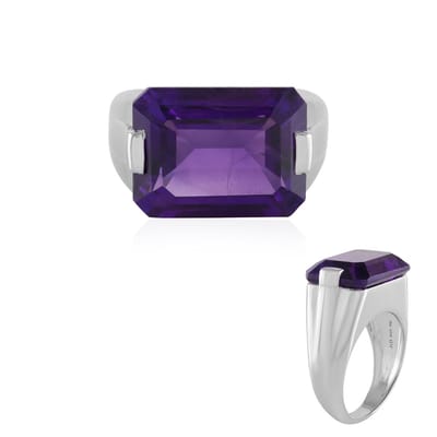 Cavill - 925 Sterling Zilver Ring - Platina Geplateerd - Siberische Amethist 9,779 ct - Achthoekige Trapgeslepen Paars Edelsteen