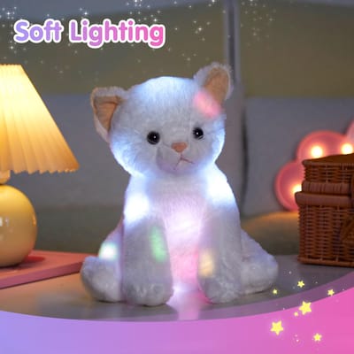 Glow-in-the-dark Muzikale Witte Kat Pluche Speelgoed Zachte Leuke Kat Knuffeldier Cadeau Voor Kinderen Verjaardagsfeest Moederdag Cadeau United States gray