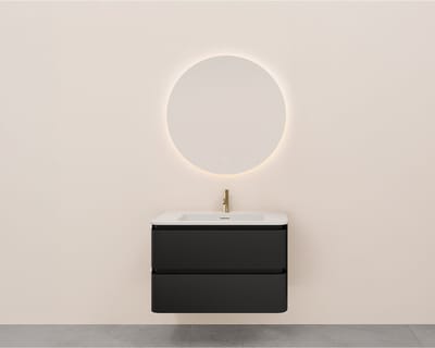 Wiesbaden Novira Onderkast - Afgeronde Hoeken met 2 laden en 1 uitsparing - 80x48cm - Mat Zwart