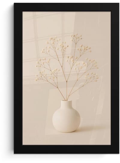 Poster in lijst - Fotolijst 20x30 cm - Posters - Vaas - Takken - Bloemetjes - Wit - Posterlijst zwart - Decoratie - Wanddecoratie woonkamer - Muurdecoratie slaapkamer