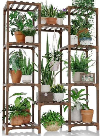 Plantenstandaard voor binnen en buiten, hangende plantenplank voor meerdere planten, potten, houten bloemenstandaard, hoge grote bloemenhouder voor woonkamer, terras, balkon, tuindecoratie,