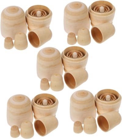 Houten Nesting Poppen - Matroesjka Poppen DIY - Creatief Schilderen - Glad Hout Vakmanschap - 5 Sets - Lichtgeel