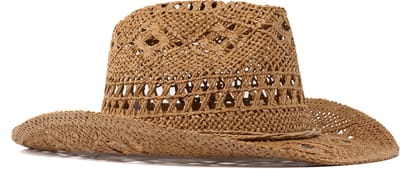 KIMU® Cowboyhoed Gevlochten Strohoed Lichtbruin - Bruin Stro Cowboy Western Rieten Hoed Dames Heren - Cowgirl Raffia Riet Yellowstone Festival