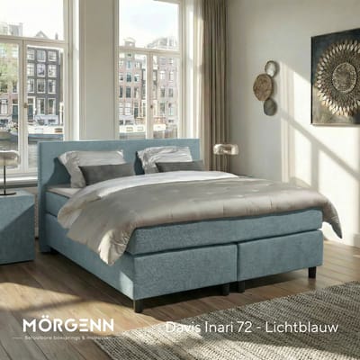 Anno 1588 - Boxspring Amsterdam - Pocketvering - IJsblauw - 90x200 cm - Inclusief Dekbed en Kussen