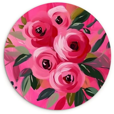 WallCircle® Wandcirkel 120x120 cm - Muurcirkel Bloemen - Verf - Roze - Muurdecoratie woonkamer - Wanddecoratie slaapkamer - Kamer decoratie accessoires - Ronde schilderijen XXL