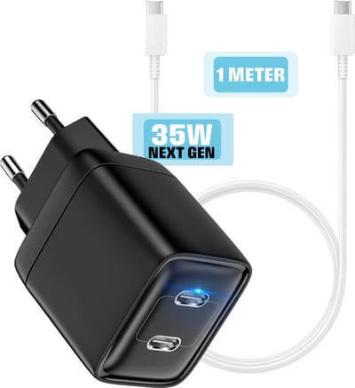 35w Adapter usb-C (2 Poorten) + usb C Oplaadkabel - 1 Meter - Maximale Snelheid - Gecertificeerd - Phreeze Origineel - Geschikt voor IP15 Pro Plus Max
