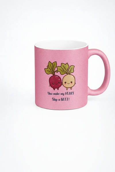 Roze Glitter Mok "You make my HEART Skip a BEET" - Liefdevol Bieten Pun Cadeau