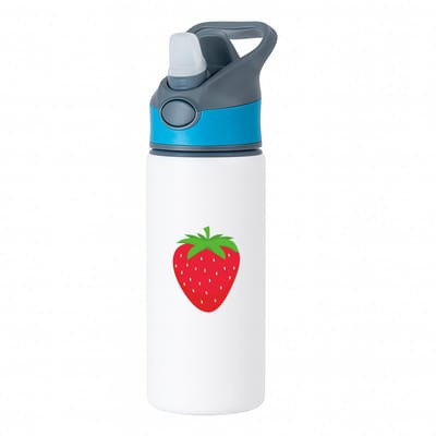 Hacebo® - Aardbeien waterfles met rietje blauw - Fruitschaal - Fruit liefhebbers - Aardbei - vrucht - gezond eten - fruit - water fles - 650ML