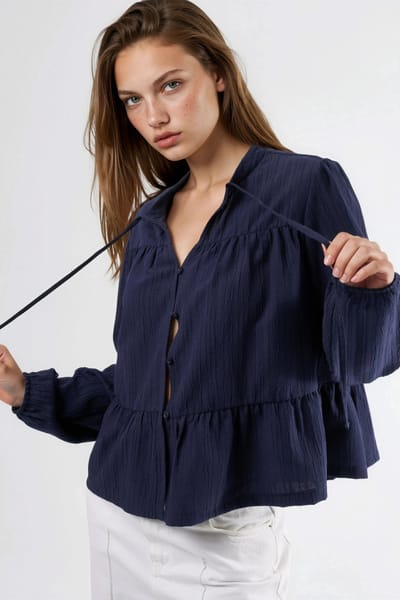 Langemouwen Tippet Kragenblouse