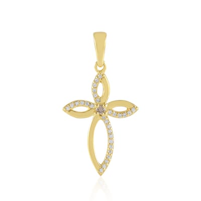 Cavill - Zilveren Hanger - 925 Sterling Zilver Geelgoud Verguld - 0,032 ct I2 Champagne Diamant & 0,143 ct Tanzania Zirkonia - Elegant Dames Sieraad