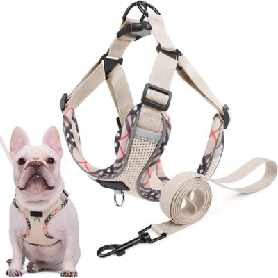 Famanu – Hondenharnas met riem - anti-trekharnas voor kleine en middelgrote honden - reflecterend en gevoerd - zacht - harnois - jas - puppy's - ideaal voor wandelen - hardlopen en training (beige - XL)