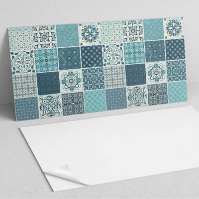 Coloray Wandpanelen Zelfklevend - Patronen in geometrische mozaïeken PVC Wandpaneel - 100 cm x 50 cm - Turkoois Wandbekleding Zelfklevend - 1 stuk - Mozaïeken Wandpanelen Zelfklevend - Wandpaneel Keuken - Wandpanelen Badkamer