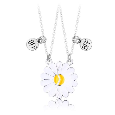 Bixorp Friends BFF Ketting voor 2 met Magnetische Bloem - Zilverkleurig - Vriendschapsketting