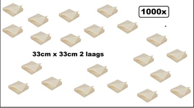 2000x Servet 33cm 2 laags champagne DiDi Tissue - servetten tissue diner eten biologisch afbreekbaar snack huwelijk trouwen bruiloft carnaval thema feest verjaardag