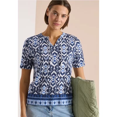 Shirt met korte mouwen, gespleten hals en print