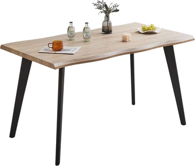 Eettafel Rechthoekig - Keukentafel Hout - Gezellig Tafelen - Stabiel Metalen Frame - 140 cm Lengte - Eiken