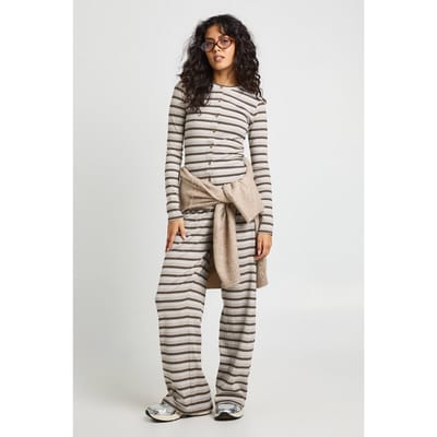 boohoo Dames Gestreepte Rib Trekkoord Broek | Grijze Mergel | Maat: 44