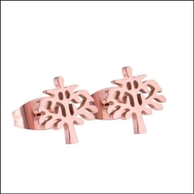 Aramat Jewels | Oorbellen | RVS Levensboom Oorbellen - Tree of Life Studs | Rosékleur-10mm | |9mm | Staal | Kinderen, Volwassenen | Verkleurd niet