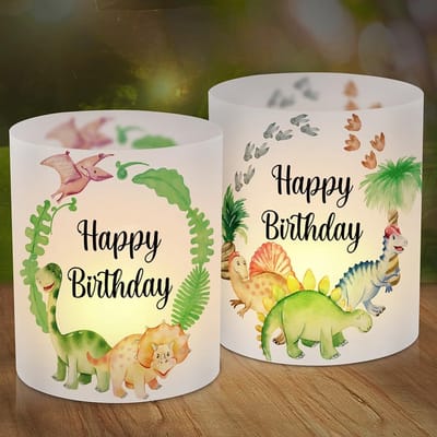 By shayne - Windlicht tafeldecoratie - Verjaardag - 12 stuks - Groen Dino - Happy Birthday - Dinosaurus verjaardagsdecoratie - Geschikt voor feest