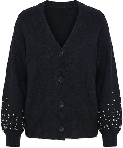 Studio Untold - Dames - Vest oversized model ballonmouwen met sierkralen - Zwart - Maat 42+