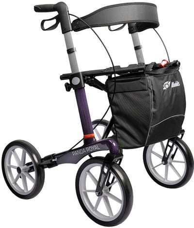Mobilex Panda Royal Carbon rollator - Carbon frame - Afneembare, gesloten boodschappentas - rugband - stokhouder - Paars