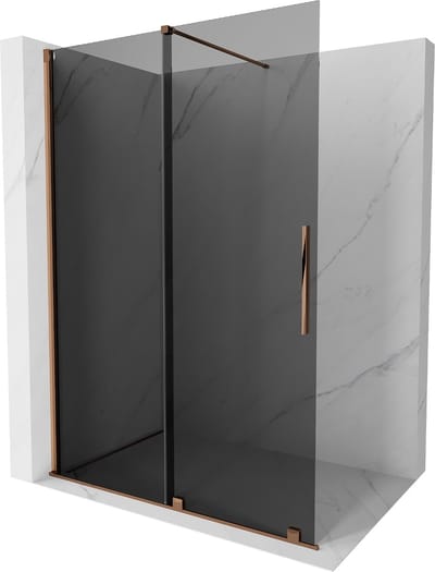 Mexen Velar schuifbare inloopdouchewand 140 x 200 , grafiet 8 mm, roze goud - 871-140-000-43-60